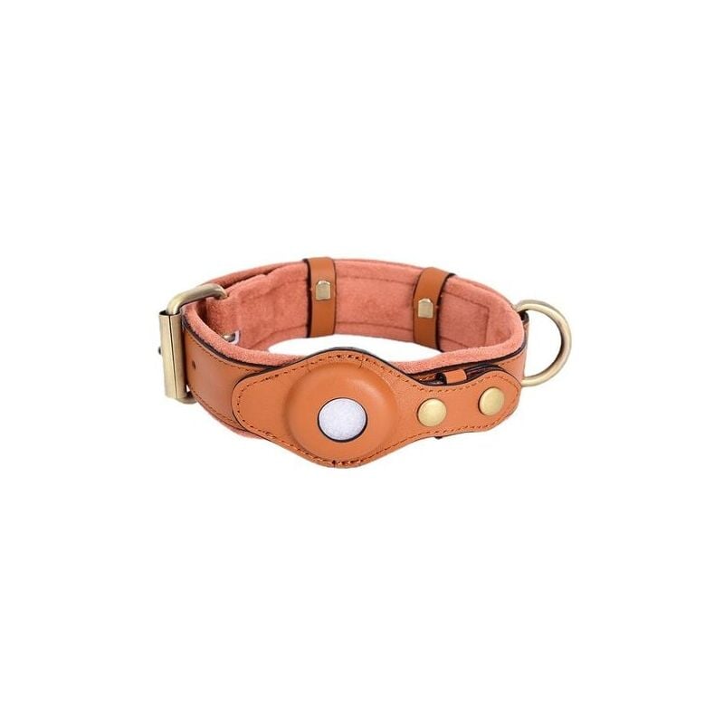 immagine 0 del prodotto marrone senza localizzatore, collare in pelle per cani con slot integrato per airtag, adatto a razze di piccola e media taglia.