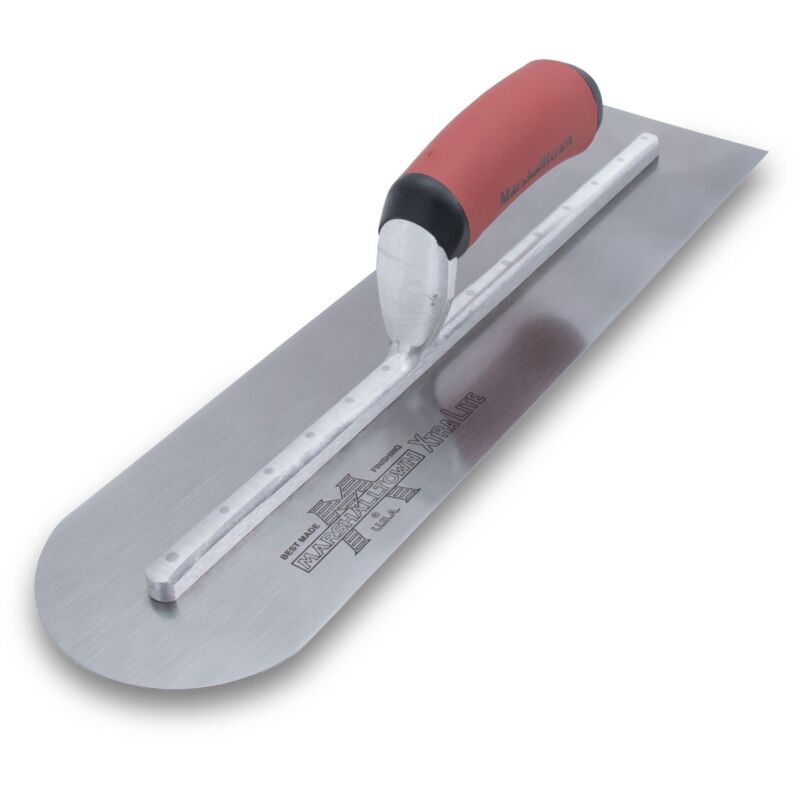 foto del prodotto marshalltown frattazzo lisciante con frontale tondo, manico curvo durasoft, in acciaio al carbonio, molto adatto per terreno e calcestruzzo,
