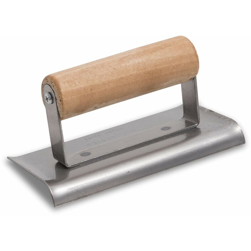 foto del prodotto marshalltown frattazzo per bordi in acciaio per calcestruzzo r 10mm, l 13mm, estremit curve con manico in legno in acciaio inossidabile,
