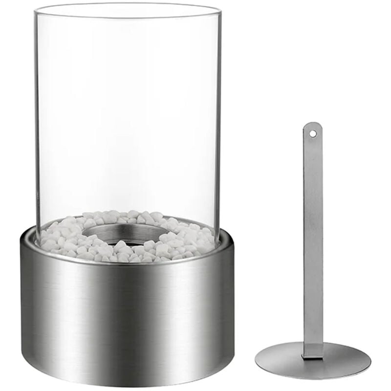 foto del prodotto marsiglia - camino a bioetanolo da tavolo per interni ed esterni 16 x h27 cm, colore silver