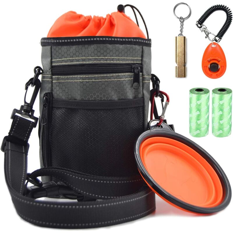 foto del prodotto marsupio riflettente per cani kit per feci canine con porta sacchetto fischietto clicker per cani ciotola per addestramento sacchetto per