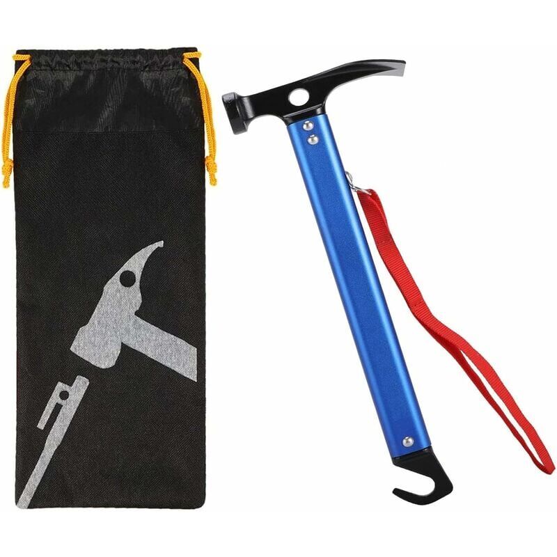 foto del prodotto martello da campeggio con gancio, martello da tenda in alluminio da 30 cm, martello da campeggio all aperto, martello multifunzionale per pali da
