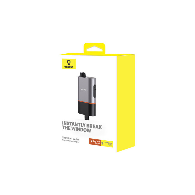foto del prodotto martello di sicurezza per auto 3in1, coltello per cintura di sicurezza e torcia sharptool nero