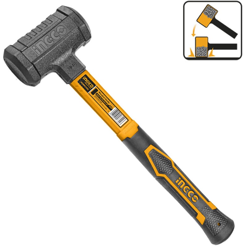foto del prodotto martello mazza mazzuolo 800 gr a colpo secco testa resina anti rimbalzo anti scintilla soft grip ingco hdbm01028