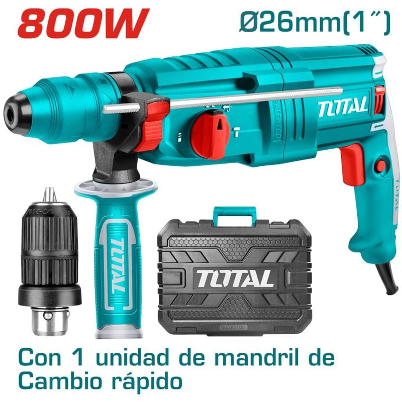 foto del prodotto martello rotativo sds plus da 800w potenza 2,5j con valigetta e accessori