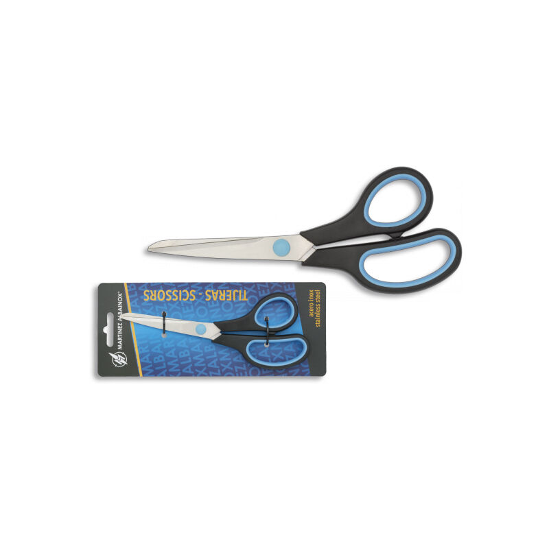 foto del prodotto martinez albainox forbici in blu nero, materiale abs e acciaio inossidabile, gomma antiscivolo negli occhi, misura 19,2 cm, in blister 15078
