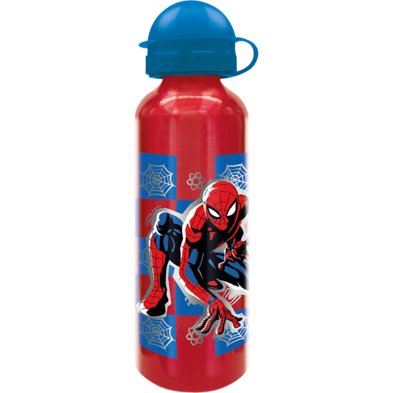 foto del prodotto marvel borraccia originale spiderman in alluminio per bambini da 530ml con beccuccio e tappo che garantiscono la massima sicurezza.