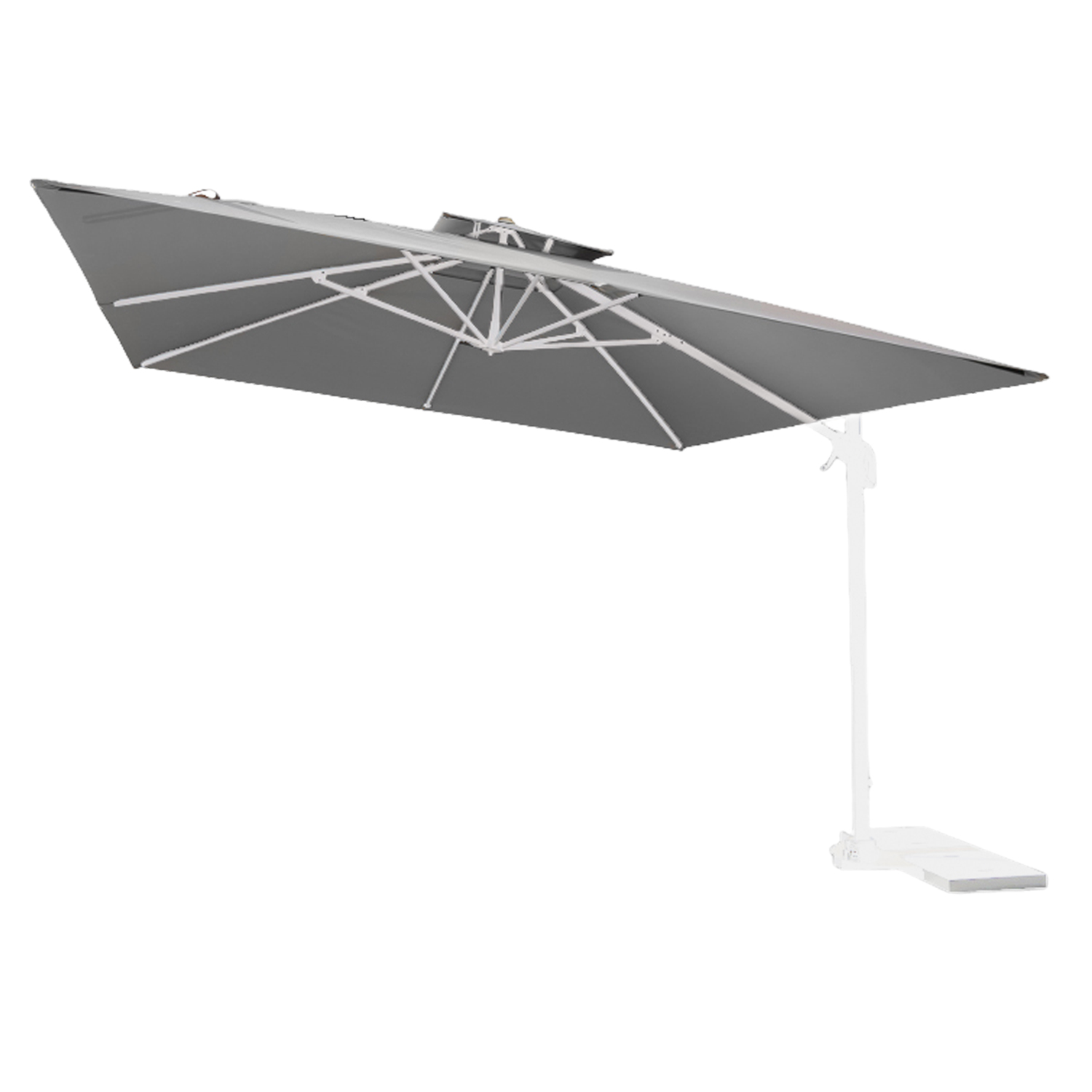 foto del prodotto marvin ombrellone santorini 3x3 o 3.5x3.5 con base girevole a 360 palo laterale dece 3.5 x 3.5 str. bianco telo grigio