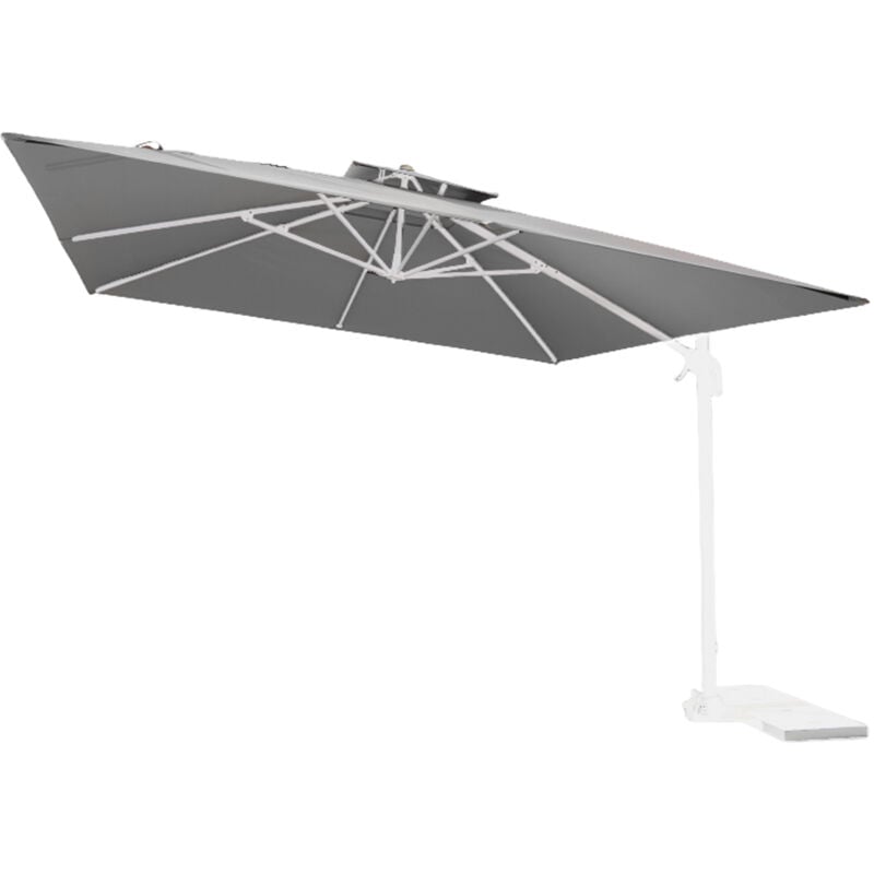 foto del prodotto marvin ombrellone santorini 3x3 o 3.5x3.5 con base girevole a 360 palo laterale decentrato in alluminio da giardino esterno di design elegante