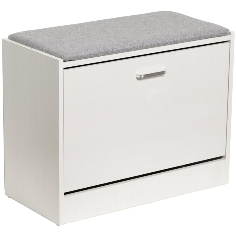 foto del prodotto marvin panca scarpiera porta scarpe in legno con cuscino seduta in tessuto 3 ripiani anta a ribalta da ingresso 30 x 63 x 50h cm bianco