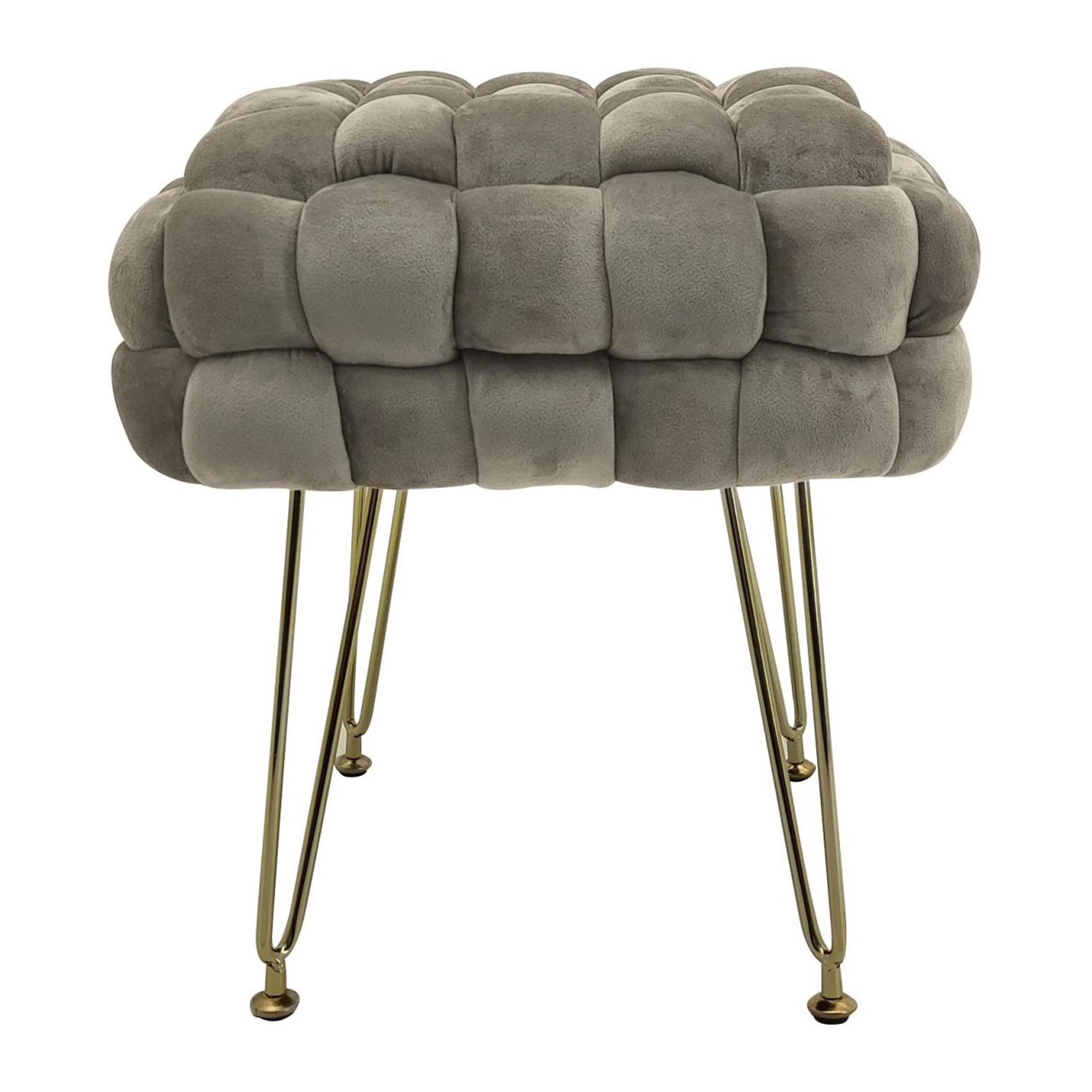 foto del prodotto marvin pouf in velluto intrecciato con gambe in metallo oro cromato sophie poggiapiedi sgabello per casa soggiorno beige