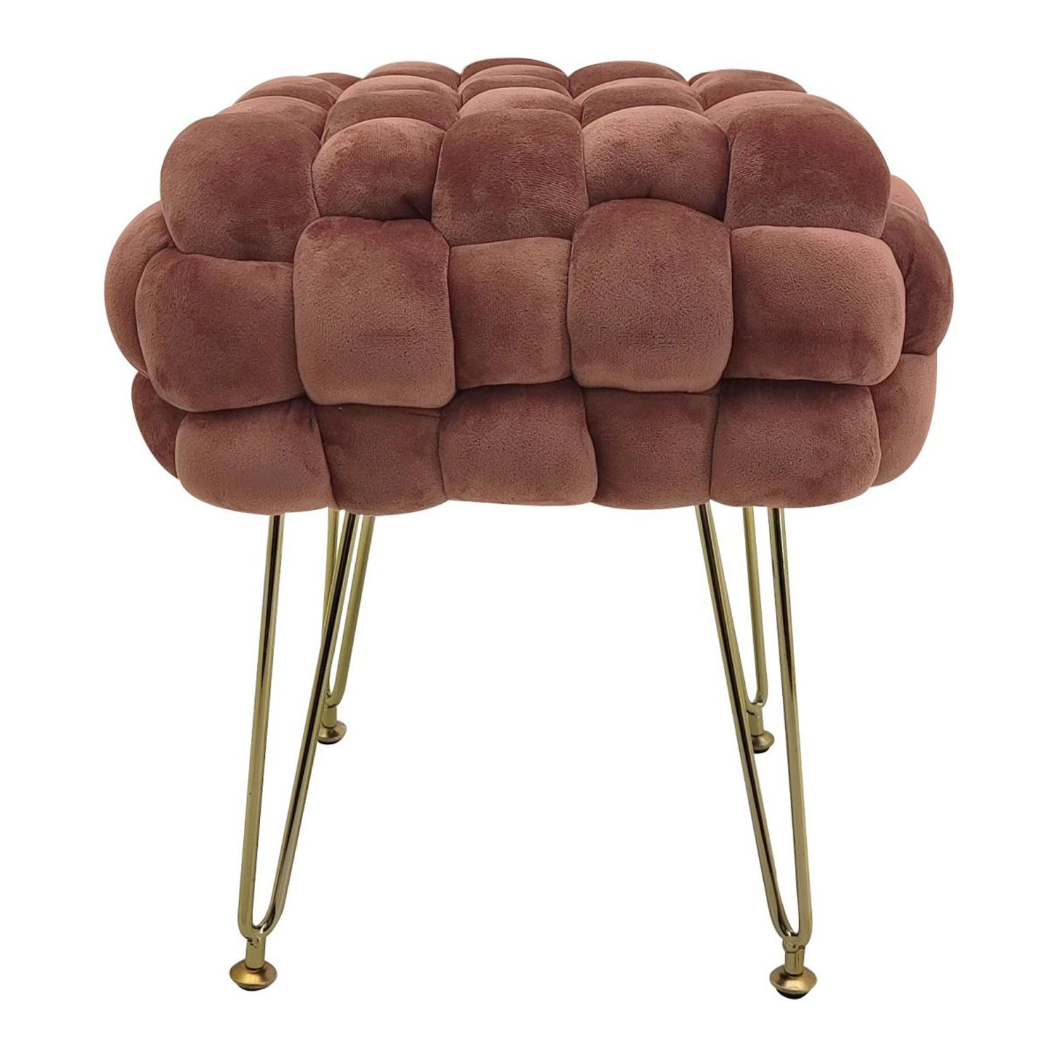 foto del prodotto marvin pouf in velluto intrecciato con gambe in metallo oro cromato sophie poggiapiedi sgabello per casa soggiorno rosa