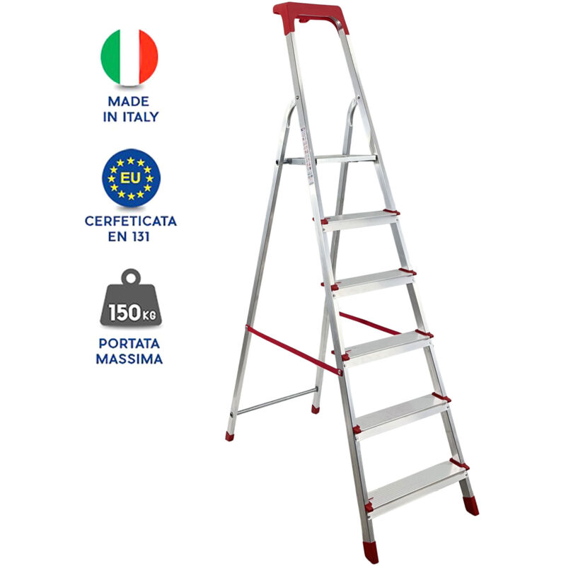 foto del prodotto marvin scala domestica in alluminio martina leggera portatile scaletto vaschetta portaoggetti pieghevole robusta salvaspazio made in italy 6 gradini