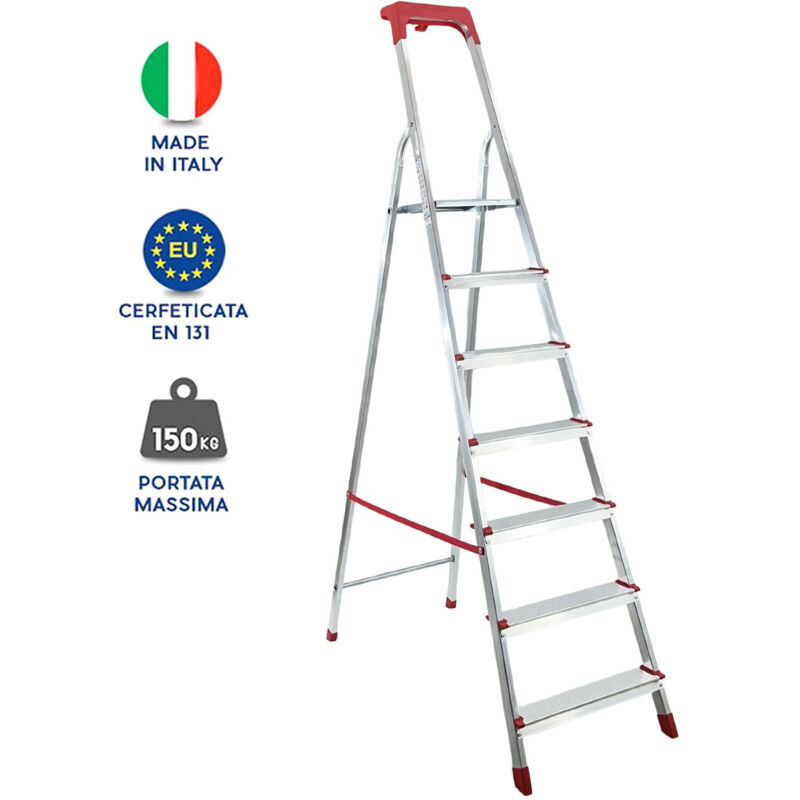 foto del prodotto marvin scala domestica in alluminio martina leggera portatile scaletto vaschetta portaoggetti pieghevole robusta salvaspazio made in italy 7 gradini