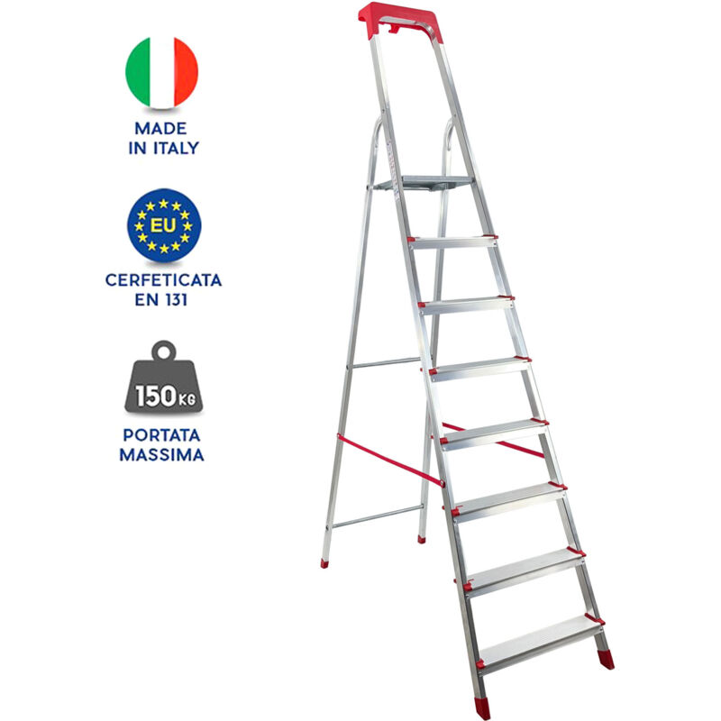 immagine 0 del prodotto marvin scala domestica in alluminio martina leggera portatile scaletto vaschetta portaoggetti pieghevole robusta salvaspazio made in italy 8 gradini