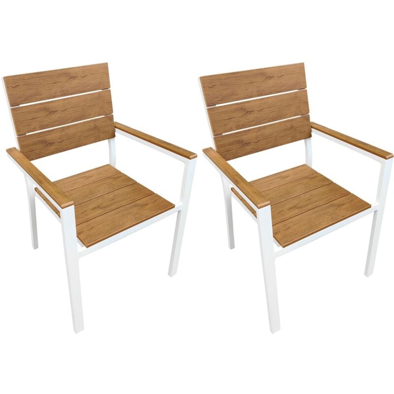 foto del prodotto marvin sedia da esterno con braccioli teak struttura in alluminio antiruggine e seduta in polywood effetto legno, resistente alle intemperie e ai