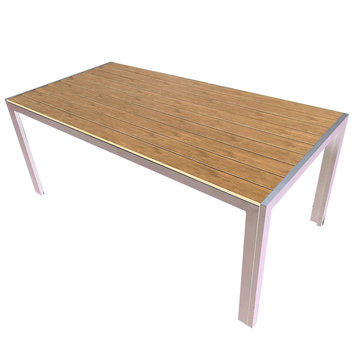 foto del prodotto marvin tavolo da pranzo per esterni giardino in alluminio e polywood effetto legno design moder bianco legno 210cm