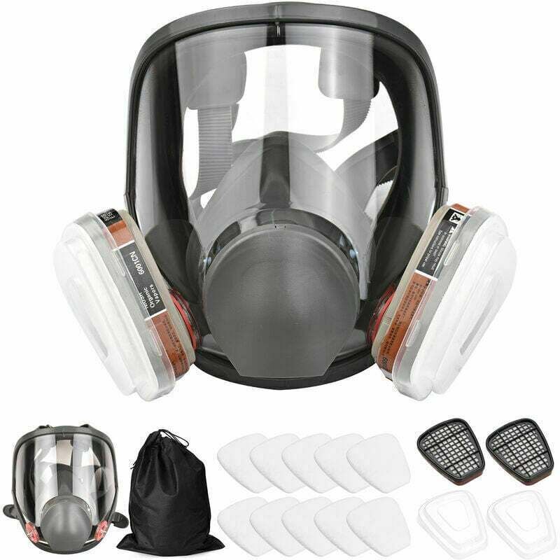foto del prodotto maschera a pieno facciale in silicone big vision 16 in 1, include 1 corpo maschera, 2 cartucce filtranti, 3 cappucci filtranti, 10 tamponi filtranti