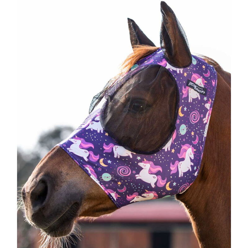 foto del prodotto maschera anti mosche in lycra con rete copriorecchie pony, fiori