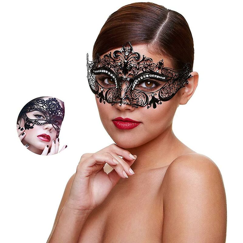 foto del prodotto maschera da ballo per donna, festa veneziana con strass lucidi, maschera da ballo in metallo con elastici