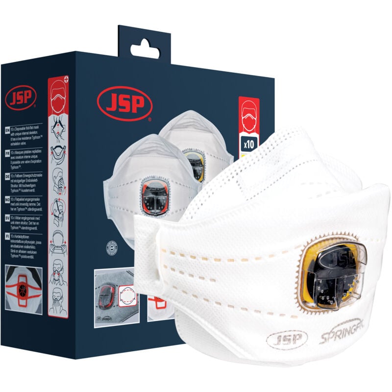 foto del prodotto maschera monouso a tre strati springfit con valvola typhoon ffp2v - confezione da 10
