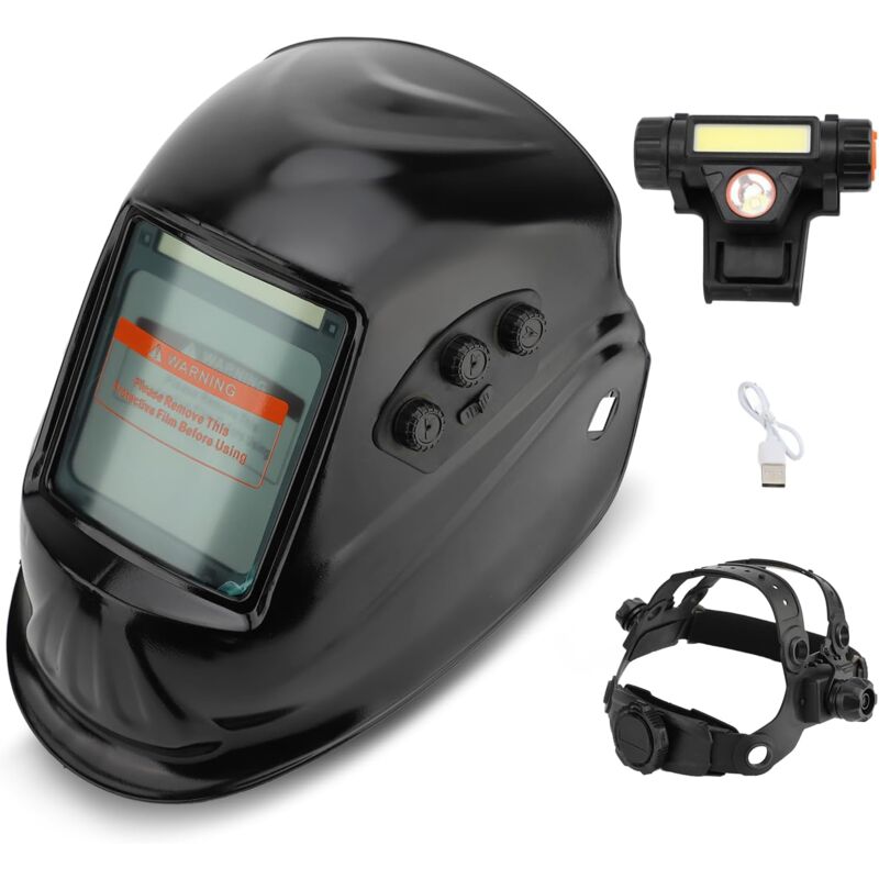 foto del prodotto maschera per saldatura ad alta visibilit ej.life oscuramento automatico, colori reali, casco per saldatura ad energia solare con schermo lcd per