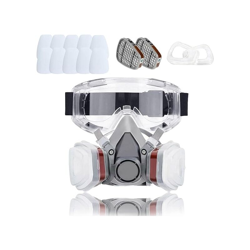 foto del prodotto maschera protettiva 18 in 1, maschera per verniciatura, riutilizzabile con filtro antipolvere, maschera antigas respiratoria con filtro per