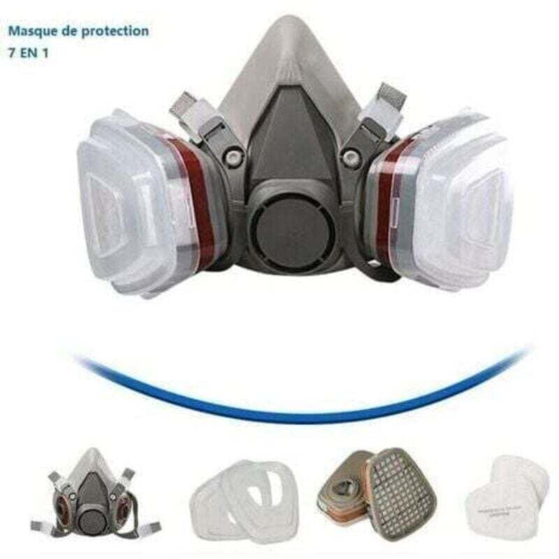 foto del prodotto maschera protettiva 7 in 1, maschera per verniciatura, riutilizzabile, con filtro antipolvere, maschera antigas con filtro spray, verniciatura,