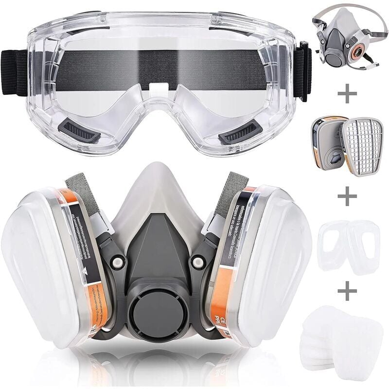 foto del prodotto maschera protettiva respiratoria riutilizzabile, occhiali antipolvere con filtri per verniciatura, polvere, levigatura, saldatura, protezione per il