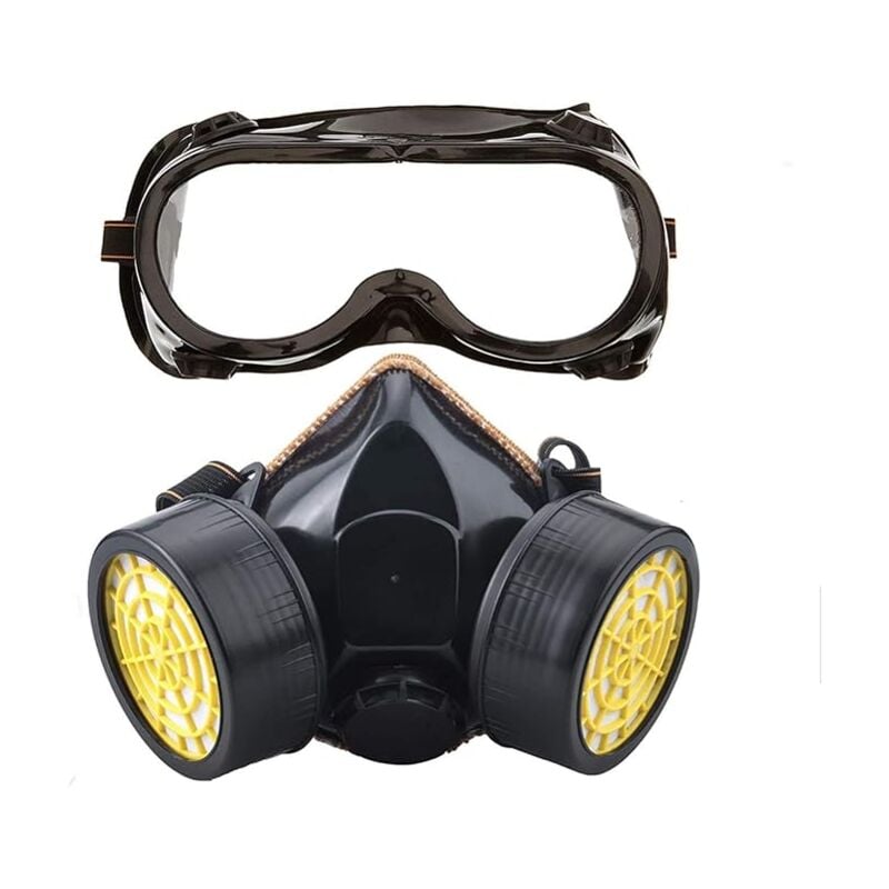 foto del prodotto maschera respiratoria, kit maschera di protezione respiratoria riutilizzabile, antipolvere, maschera chimica antigas con occhiali protettivi per