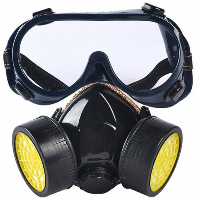 foto del prodotto maschera respiratoria riutilizzabile, maschera a doppia filtrazione protezione contro vapori tossici, maschera chimica anti polvere e anti gas per