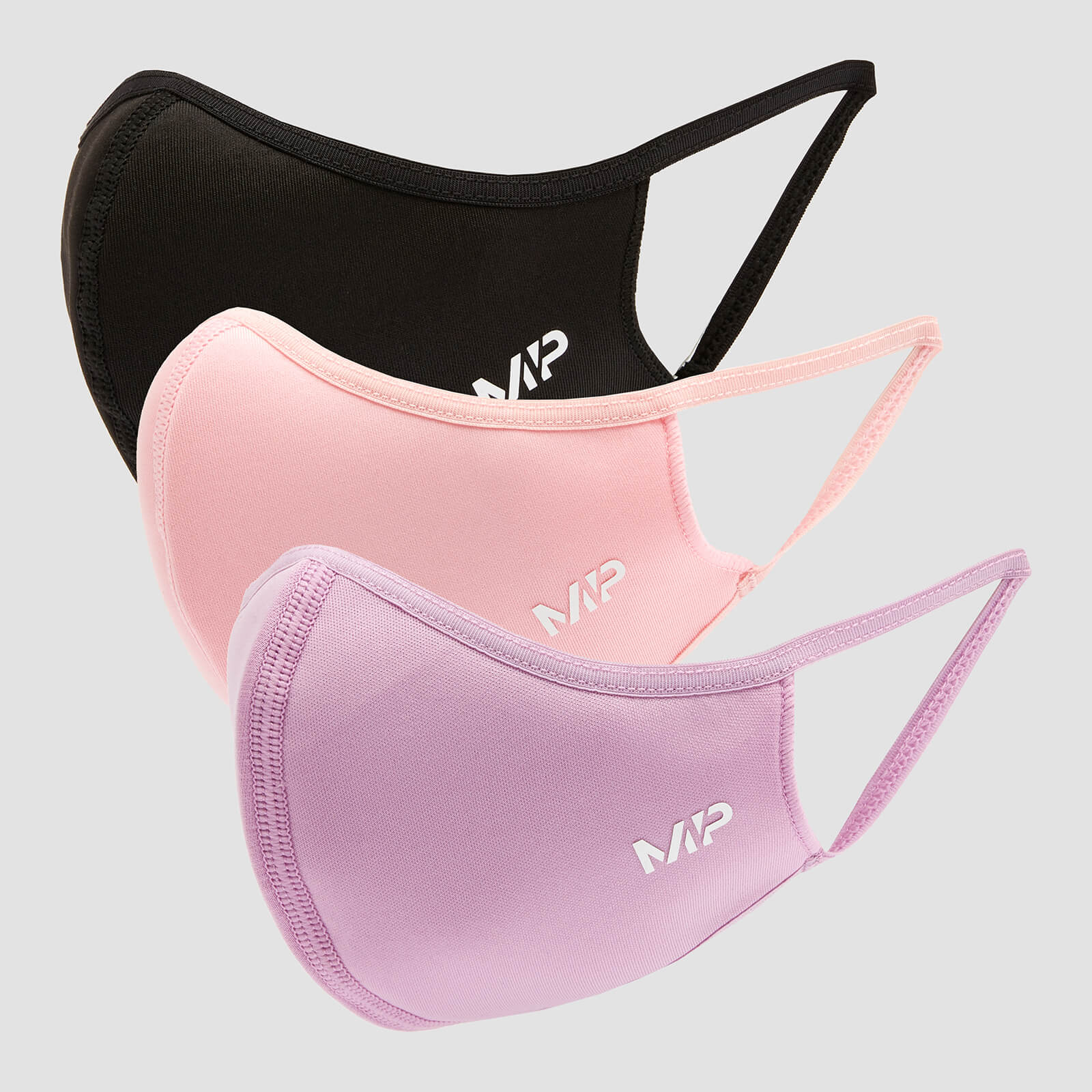 foto del prodotto mascherine mp curve confezione da 3 nero rosa geranio lilla m l