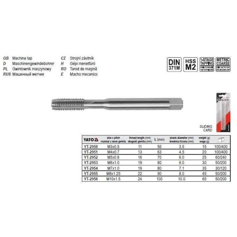 foto del prodotto maschiatura a macchina yato m10, din 371 hss m2 2956