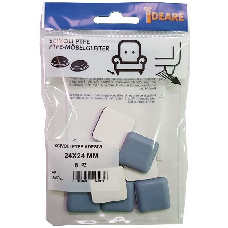 foto del prodotto masidef 8 pezzi scivoli ptfe adesiviquadrati 24x24mm colore grigio