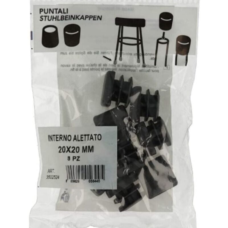 foto del prodotto masidef confezione da 8 pezzi puntali quadtrati con interno alettato 20x20mm colore nero
