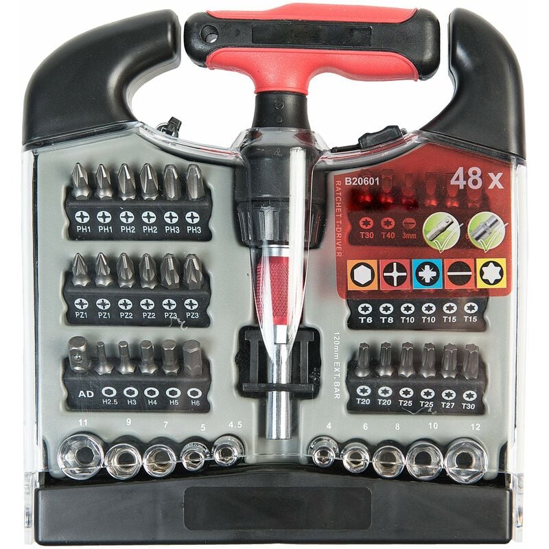 foto del prodotto masidef member of the w rth group mini cricchetto a t con inserti e bussole, set pz, 48 pezzi