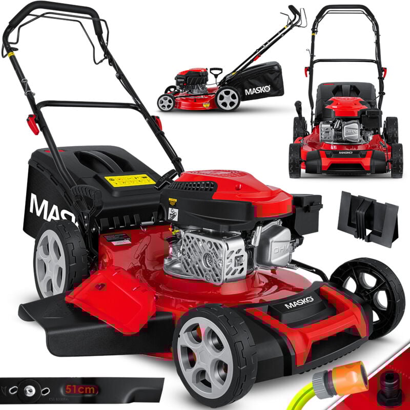 foto del prodotto masko 5in1 tosaerba a benzina con trazione posteriore, funzione mulching, easy clean, altezza di taglio regolabile su 8 livelli, larghezza di