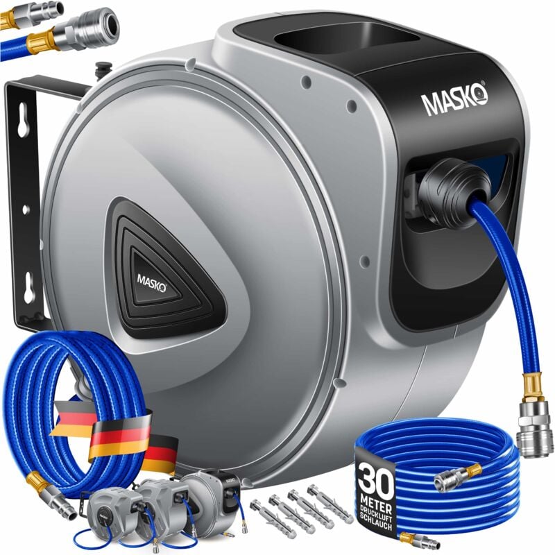 foto del prodotto masko avvolgitubo per aria compressa attacco automatico 1 4 avvolgitubo a parete portagomma avvolgitubo per aria compressa grigio 30m