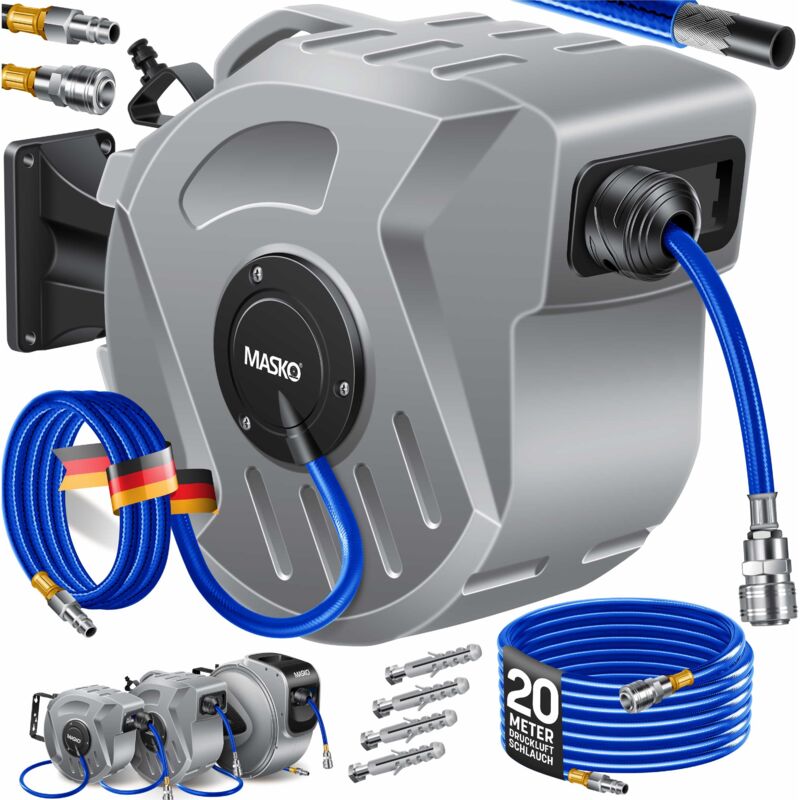foto del prodotto masko avvolgitubo per aria compressa attacco automatico 1 4 avvolgitubo da parete portagomma avvolgitubo avvolgitubo per aria compressa grigio 