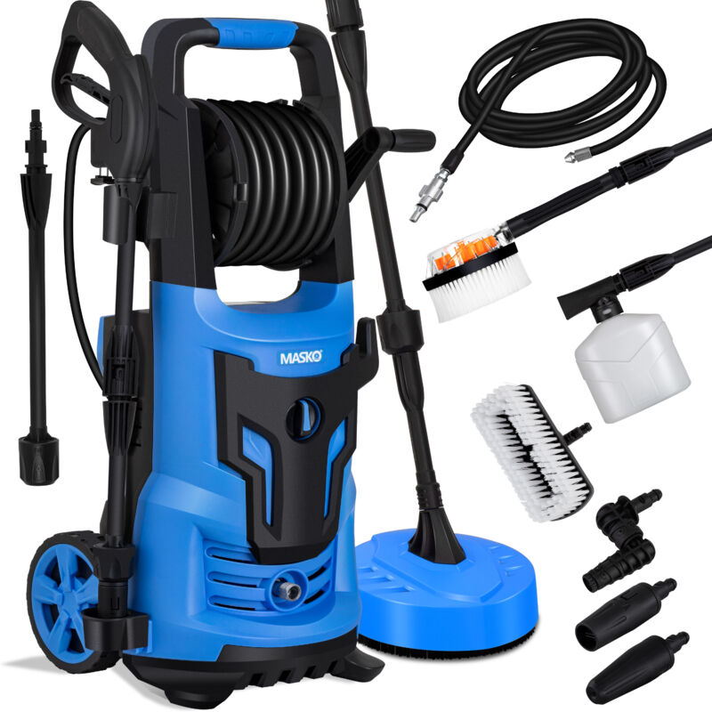 foto del prodotto masko idropulitrice 2200 watt 165 bar 450 l h con avvolgitubo avvolgitubo 10m set di accessori da 9 pezzi con bottiglia di sapone ugello per