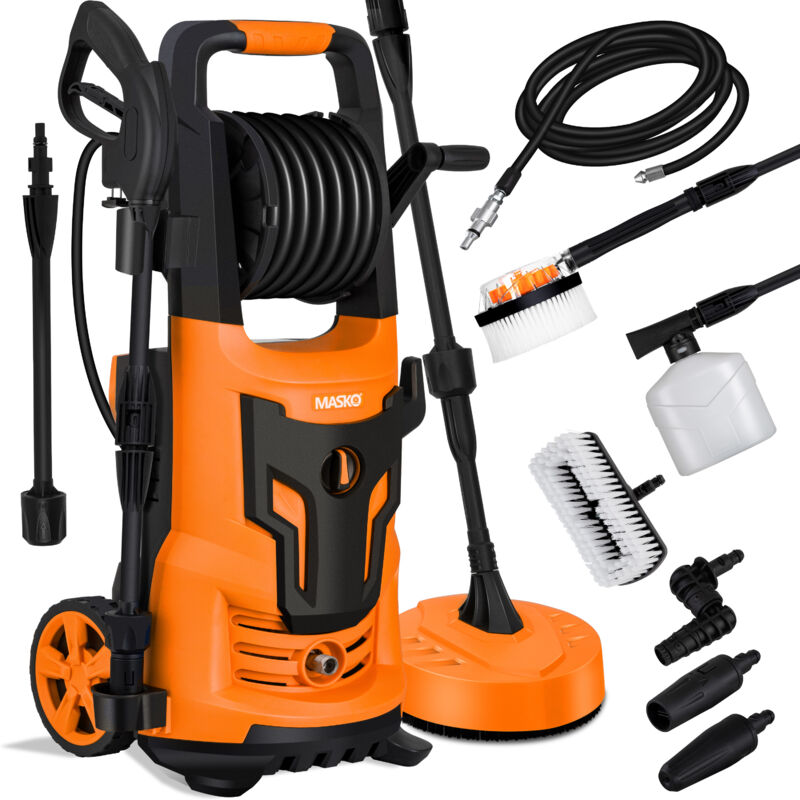 foto del prodotto masko idropulitrice 2200 watt 165 bar 450 l h con avvolgitubo avvolgitubo da 10 m set di accessori da 9 pezzi con flacone di sapone ugello per