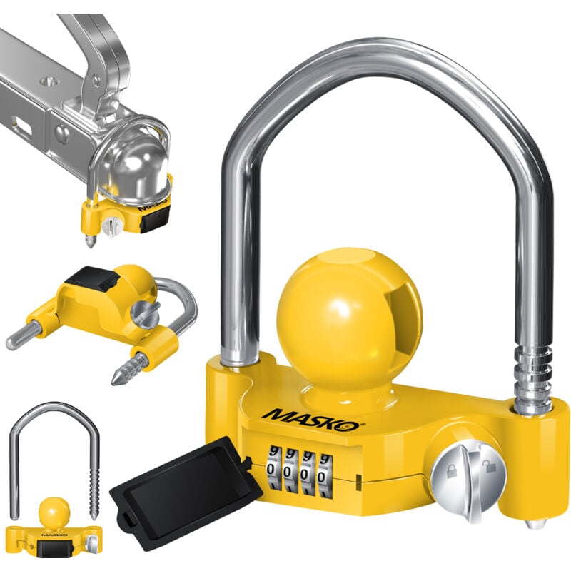 foto del prodotto masko serratura a combinazione per rimorchio con codice a 4 cifre per gancio di traino standard gancio di traino facile da installare protezione