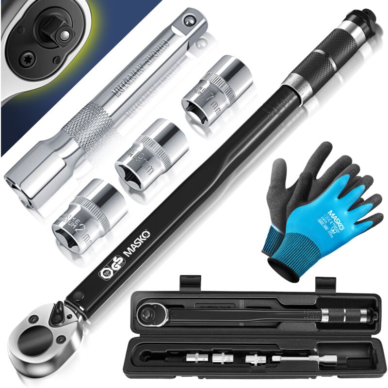 foto del prodotto masko set 6 pezzi 40 210nm 1 2 cv incl. 3 bussole 17mm 19mm 21mm e prolunga 125mm incl. valigetta 4 di tolleranza pneumatici nero