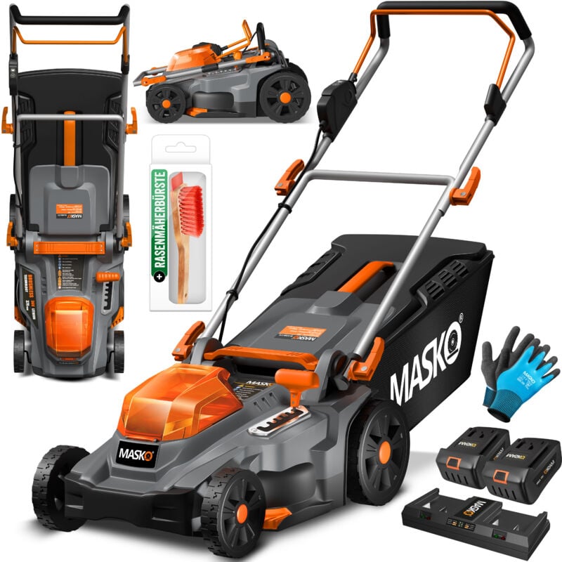 foto del prodotto masko tosaerba a batteria eco x10 con batteria ricaricabile agli ioni di litio da 4 ah e caricabatterie doppio tagliaerba larghezza di taglio
