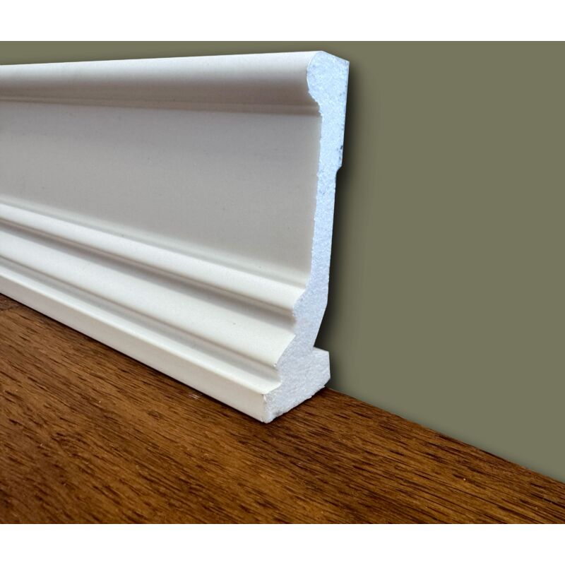 foto del prodotto massimo spessore battiscopa in polimeri linea basicboard 90x27mm bianco pitturabile prezzo al metro 