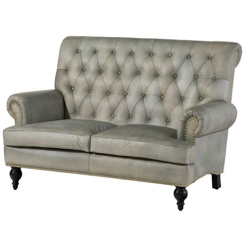 foto del prodotto massivmoebel24 chesterfield 206 divano 2 posti vera pelle grigio 140x84x94
