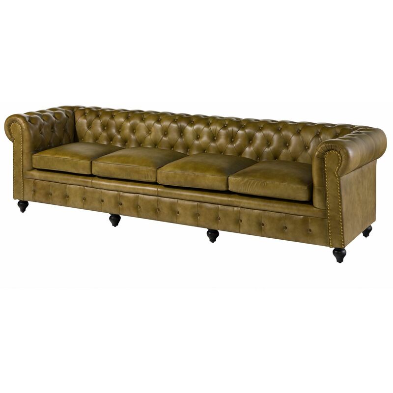 foto del prodotto massivmoebel24 chesterfield 304 divano 4 posti vera pelle verde 274x82x75