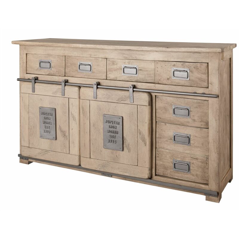 foto del prodotto massivmoebel24 credenza in legno di mango 150x45x90 sbiancato laccato railway 320