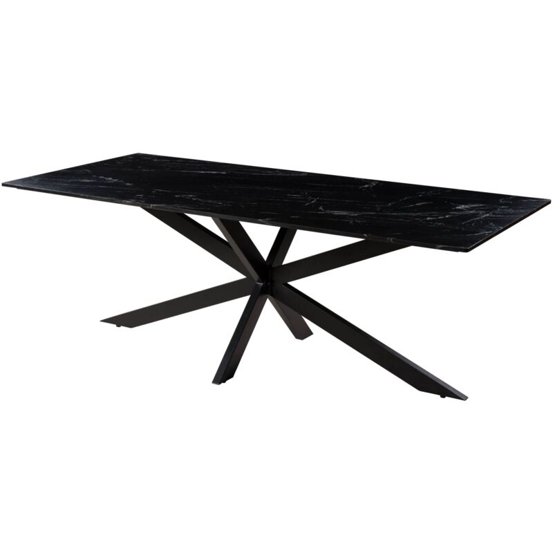 foto del prodotto massivmoebel24.de tavolo da pranzo in marmo nero gambe incrociate in ferro nero 180x100 barcelona 411