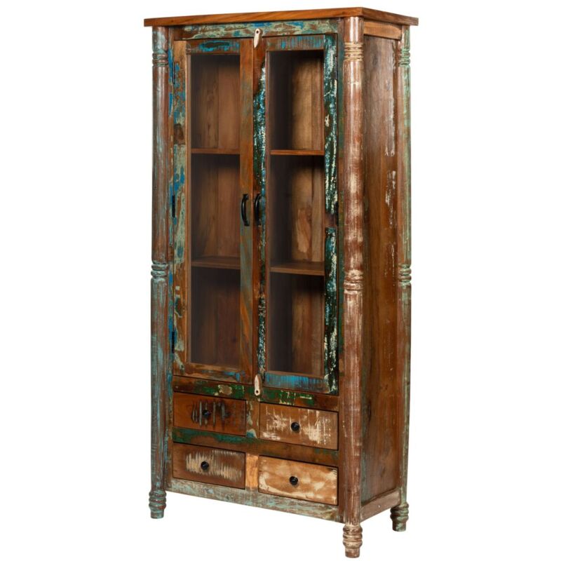 foto del prodotto massivmoebel24.de vetrina in legno di legno riciclato 85x42x180 laccato multicolore fable 31
